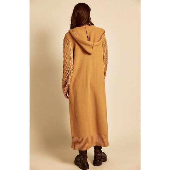 $347! Free People of UNDERSTATED LEATHER  Studded Fringe Cardigan Camel S/M NEW - Picture 4 of 4